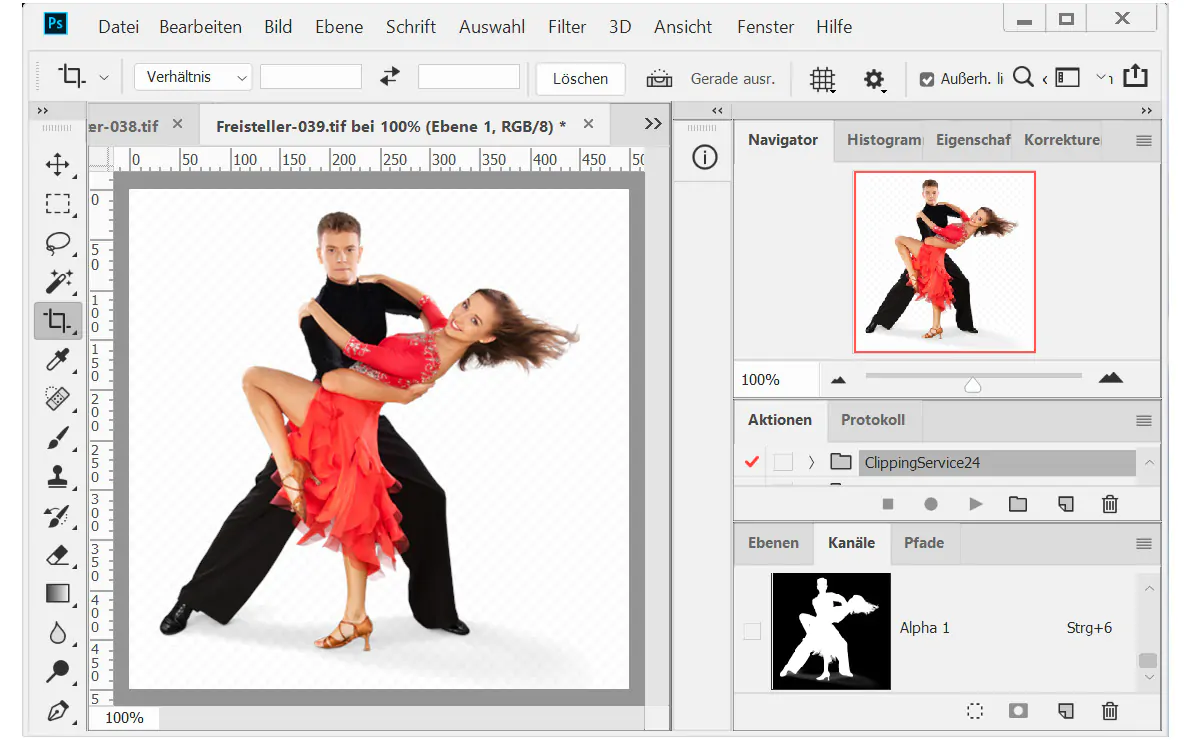 Bildhintergrund entfernen mit Alphakanal Softmasking Tanzpaar